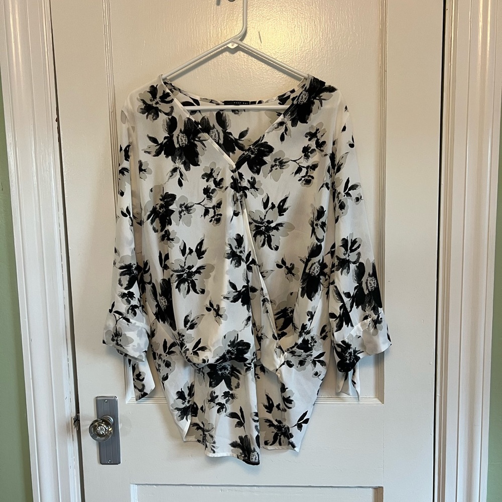 WEST KEI Allan Surplice Tie Sleeve High Low Blouse